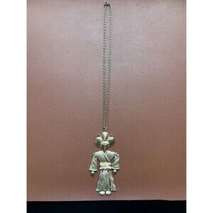 Vintage Asian Woman Articulated Movable Mobile Long Chunky Statement Pendant Nec